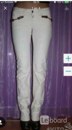 Джинсы veber италия 44 46 м бежевые стретч прямые по фигуре украшения кожа брошь брюки женские узкие